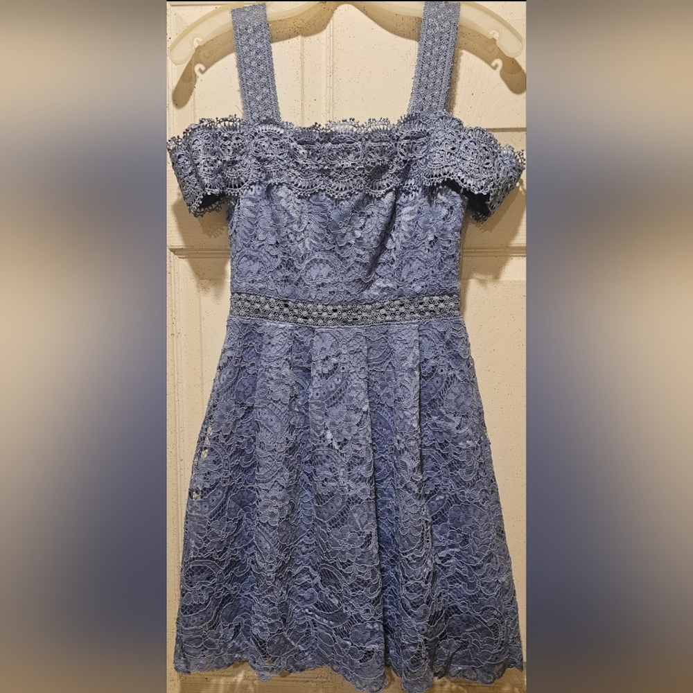 Francesca’s Periwinkle Off Shoulder Lace Dress